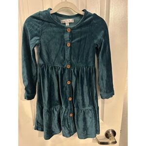 Biscotti Collezione Girls Teal Ribbed Velvet Tiered Button Down Dress‎ 4T k7078